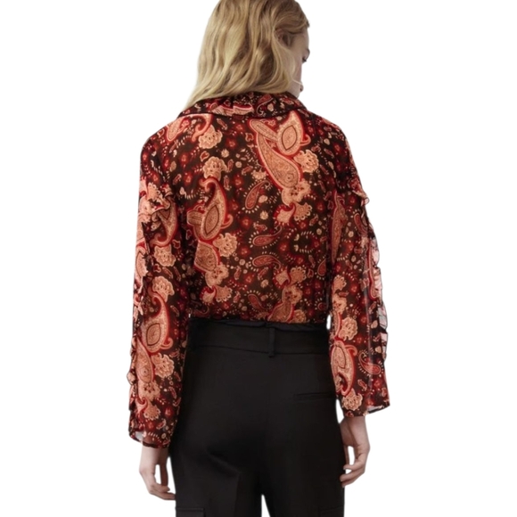 Zara Women's Paisley Semi-Sheer Ruffled Bodysuit - Picture 3 of 15